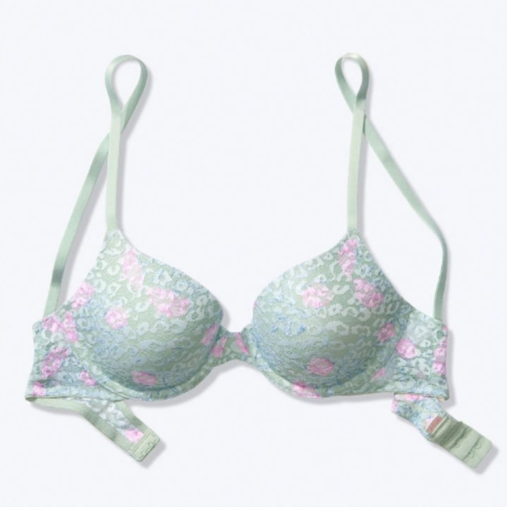 Victoria's Secret PINK Wear Everywhere Lightly Lined Bra, Teal Leopard Lace, 34C